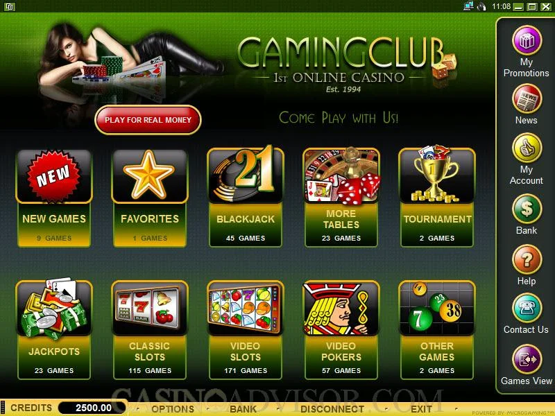 Gaming Club Casino bonus interface